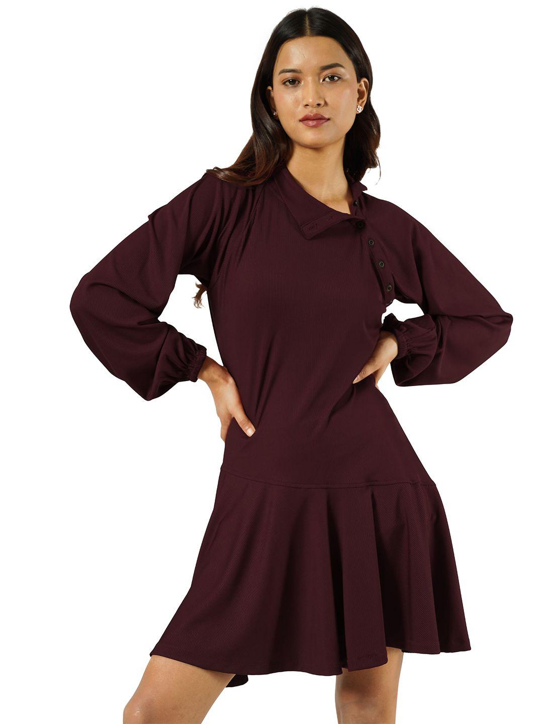 taurus women maroon solid fit & flare dress