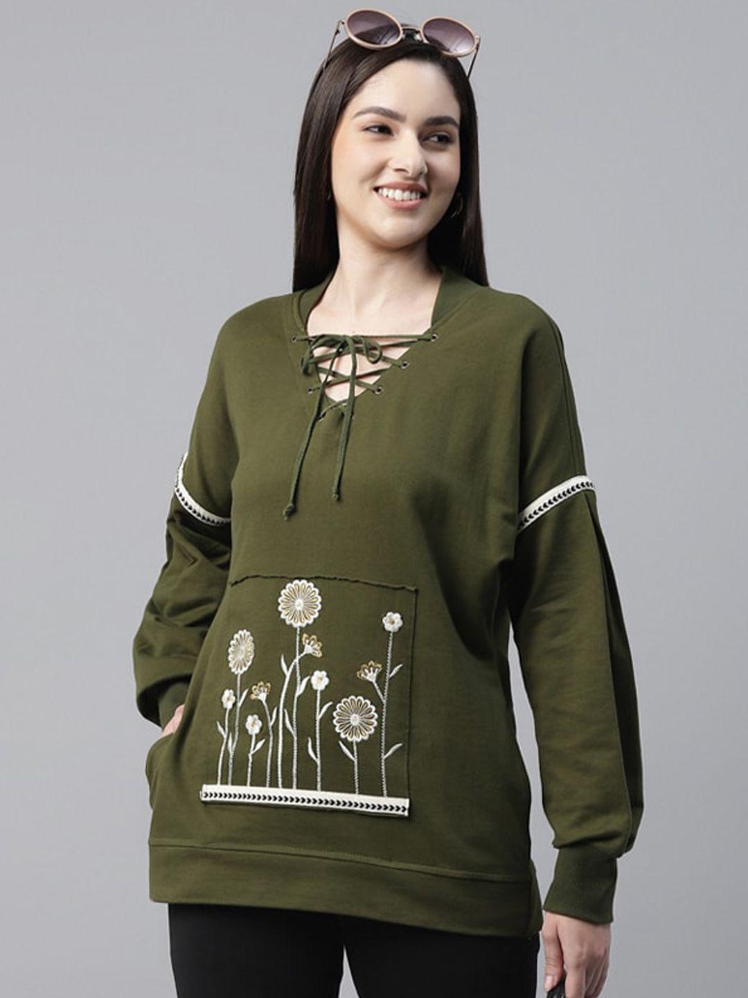 taurus women olive green embroidered sweatshirt