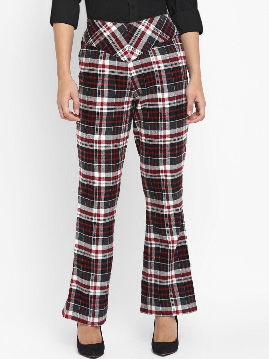 taurus women pure cotton pink checked high-rise trousers
