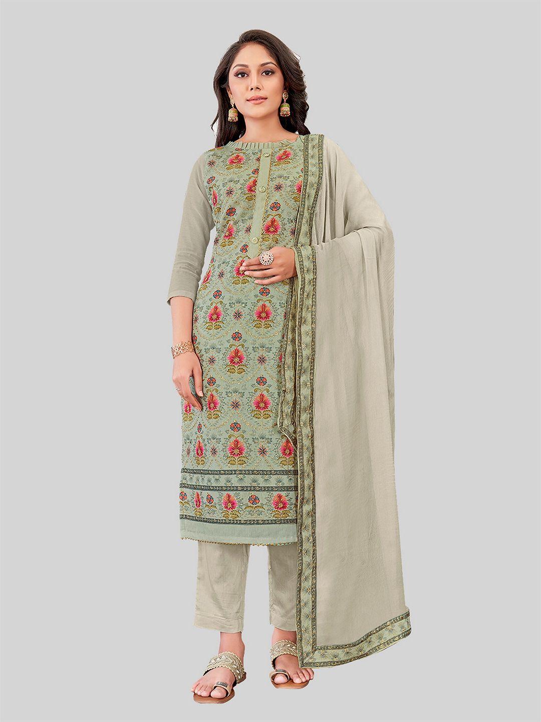 tavas grey & red embroidered unstitched dress material