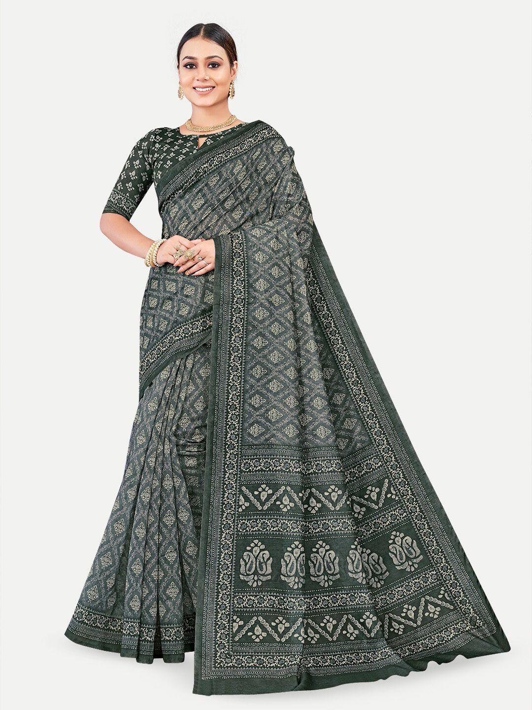 tavas grey & white ethnic motifs silk blend chanderi saree