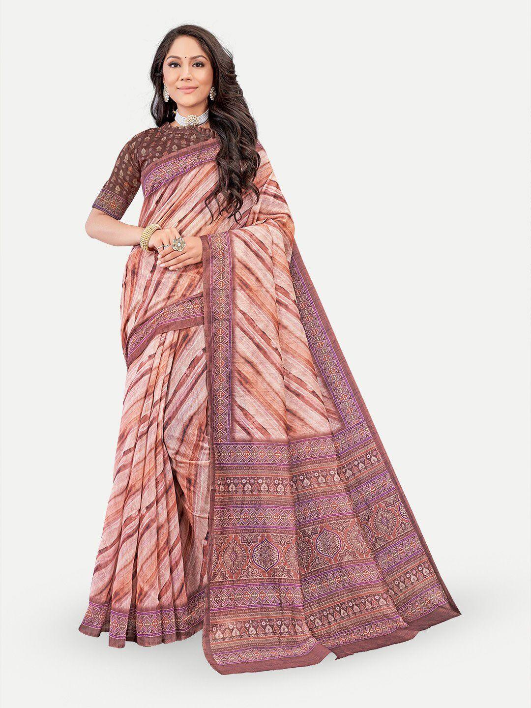 tavas rust & purple striped silk blend chanderi saree
