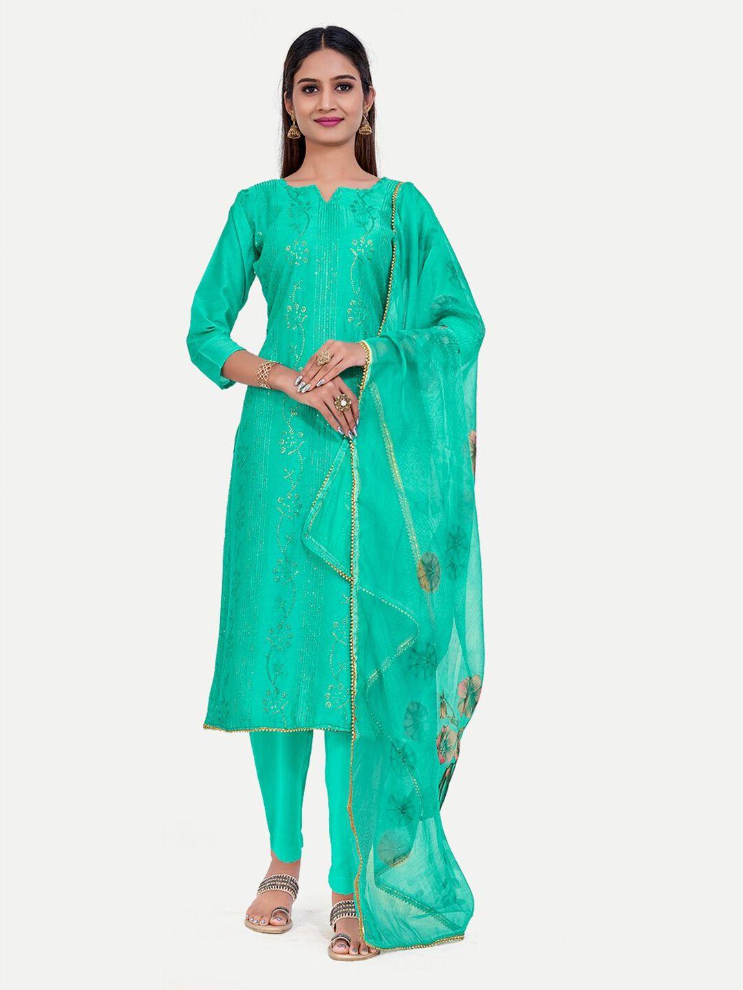 tavas turquoise blue & pink embroidered unstitched dress material