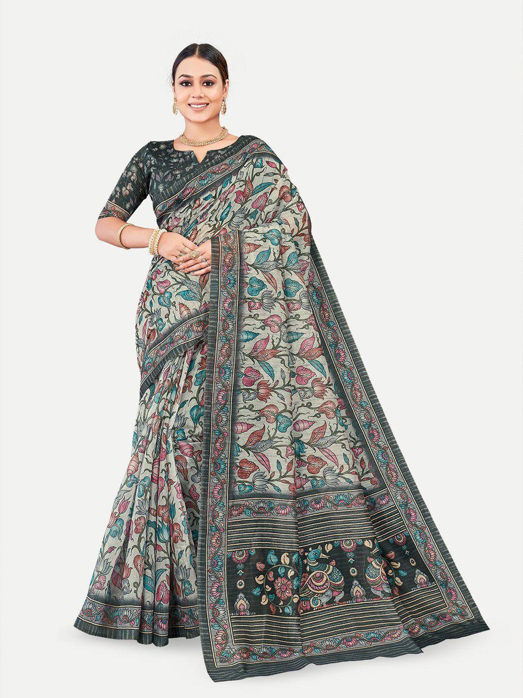 tavas black & pink kalamkari silk blend chanderi saree