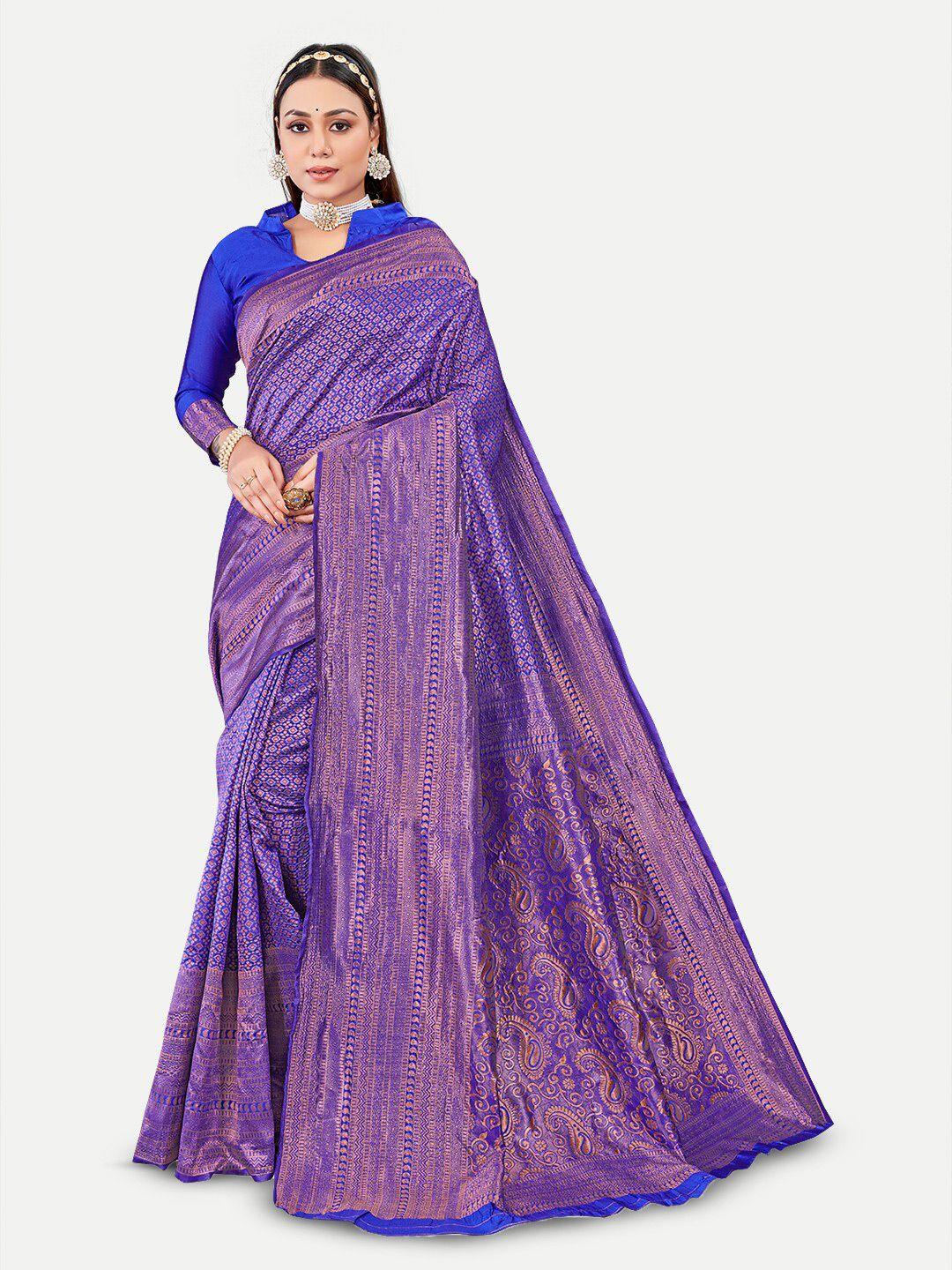 tavas blue & gold-toned woven design zari pure georgette banarasi saree