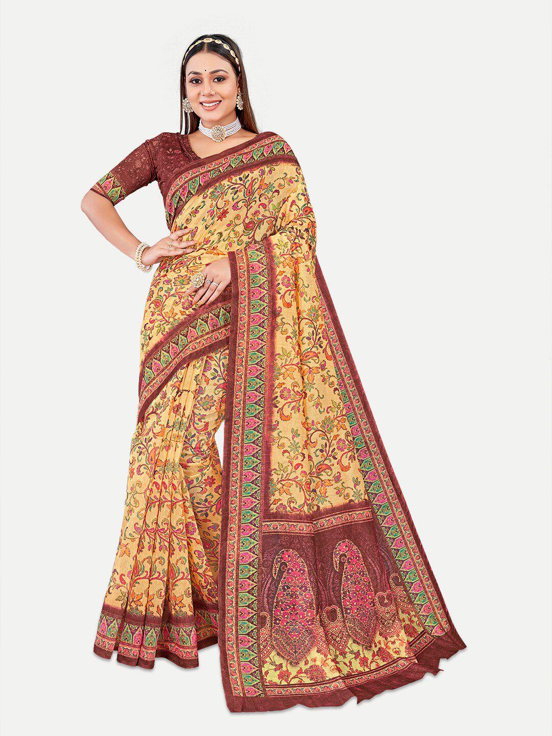 tavas maroon & yellow paisley silk blend chanderi saree