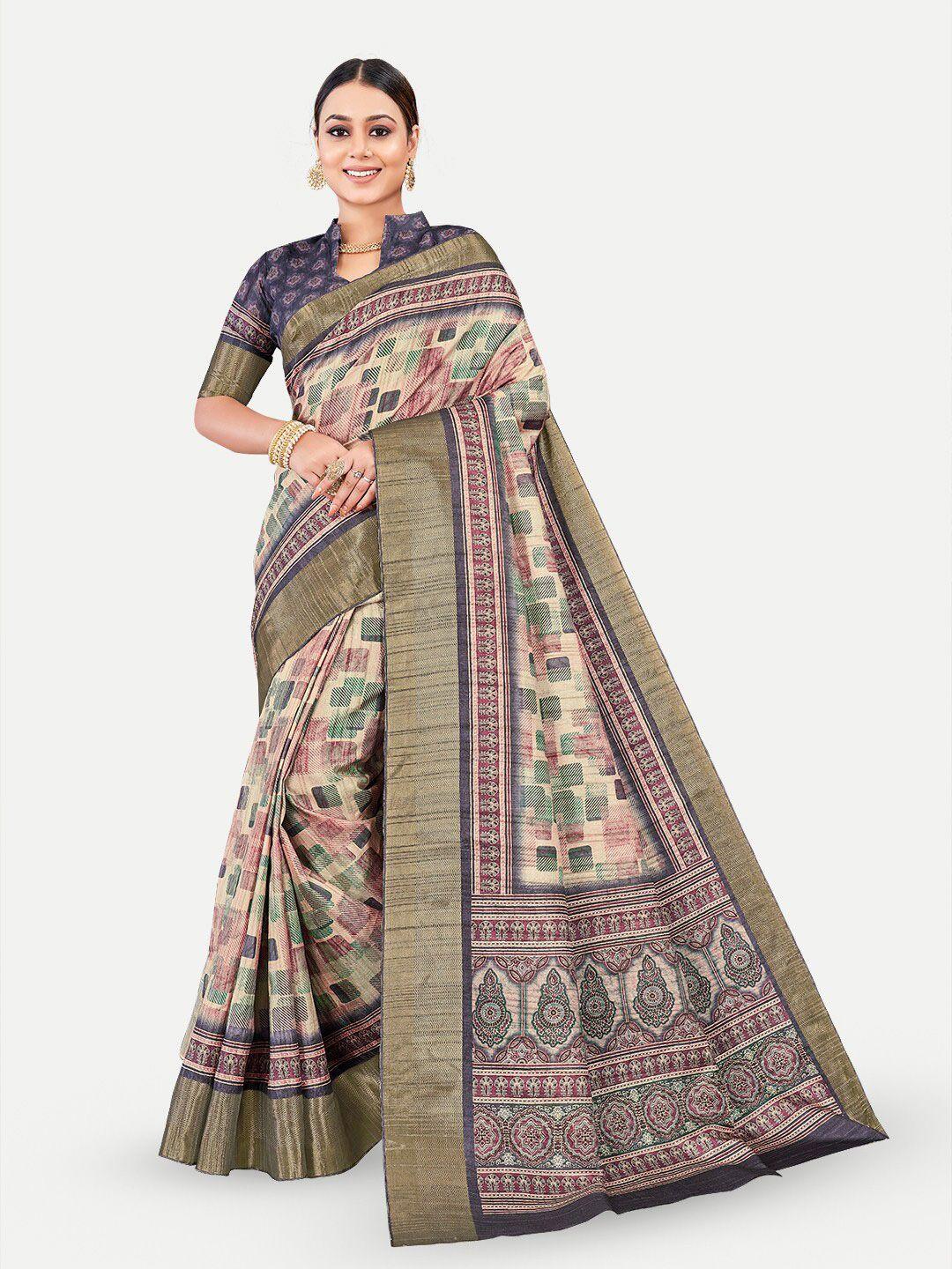 tavas purple & gold-toned woven design silk blend kota saree