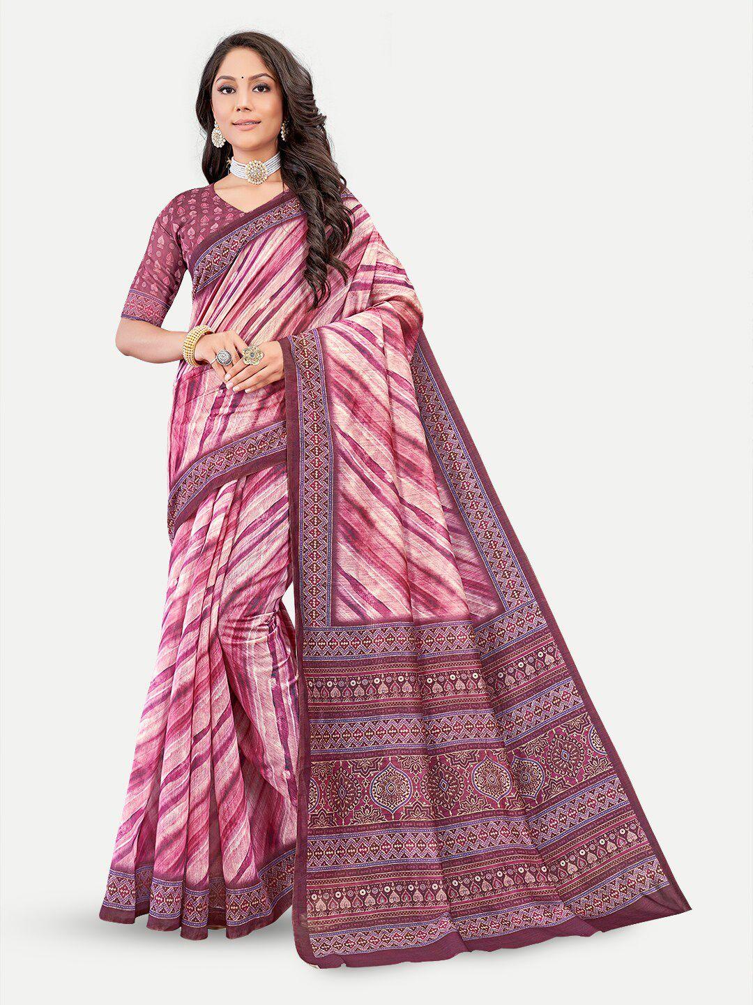 tavas purple striped silk blend chanderi saree