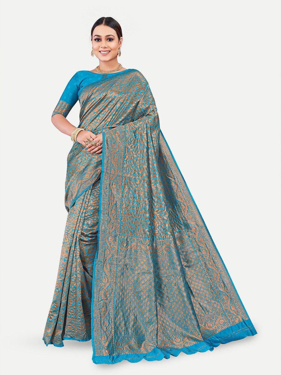 tavas turquoise blue & gold-toned woven design zari pure georgette banarasi saree