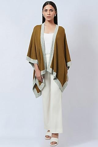tawny & grey cashmere knitted long cape