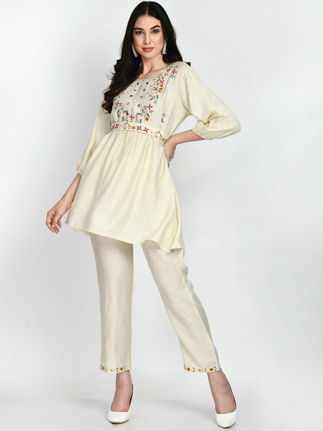 tboj floral embroidered a-line kurti with trousers