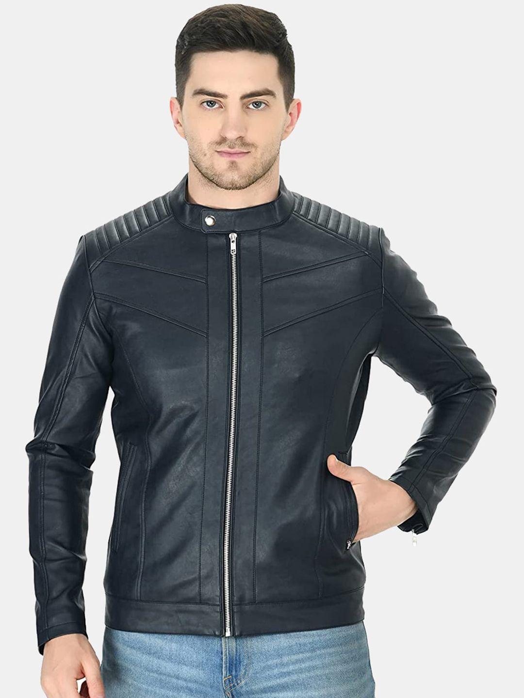 tboj mandarin collar leather anti odour jacket