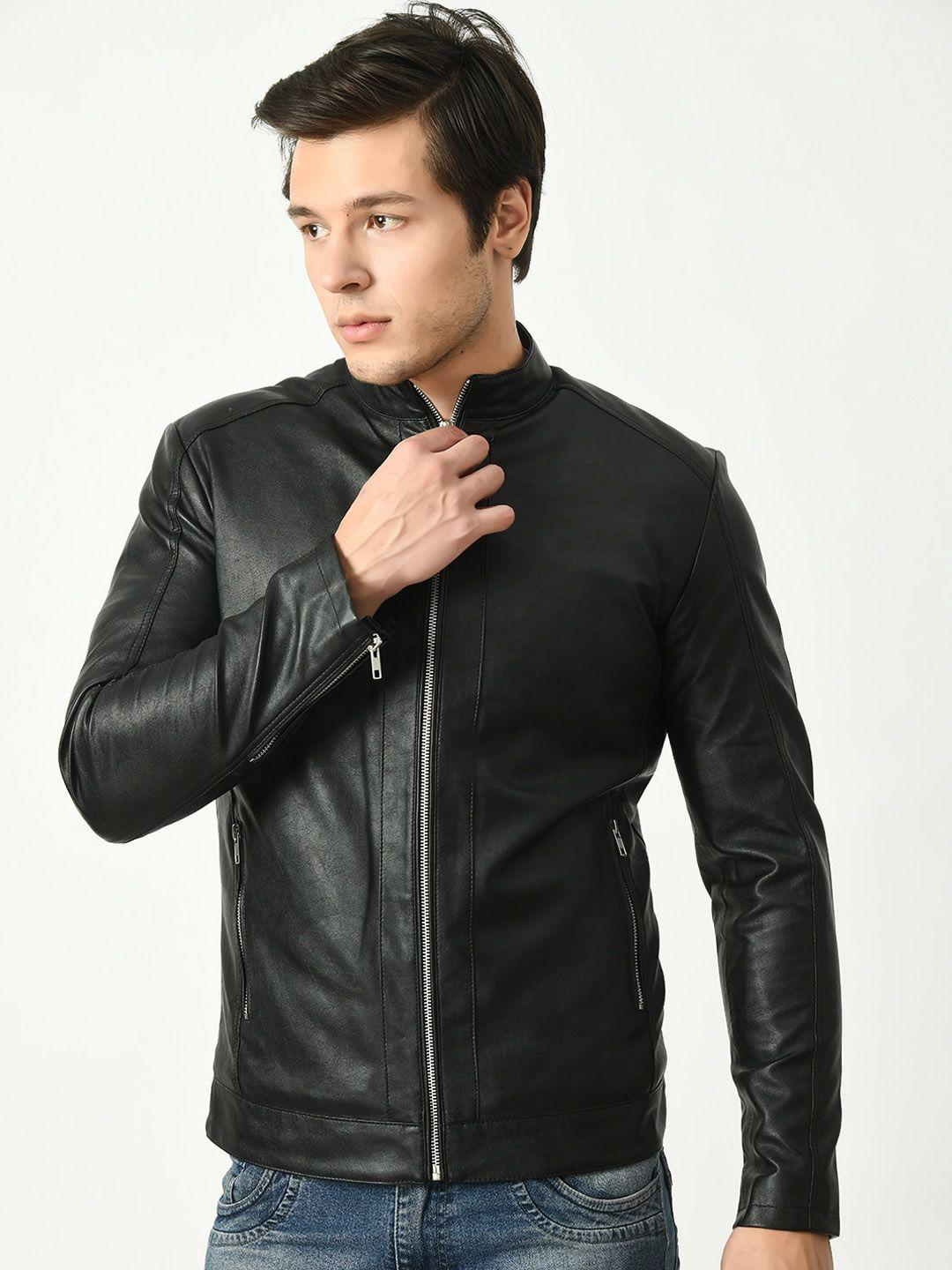 tboj mock collar lightweight anti odour leather jacket