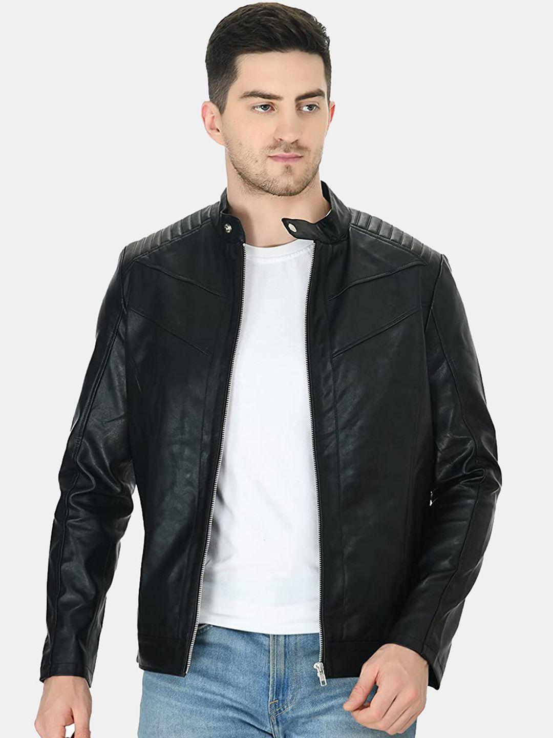 tboj stand collar lightweight biker jacket with zip detail