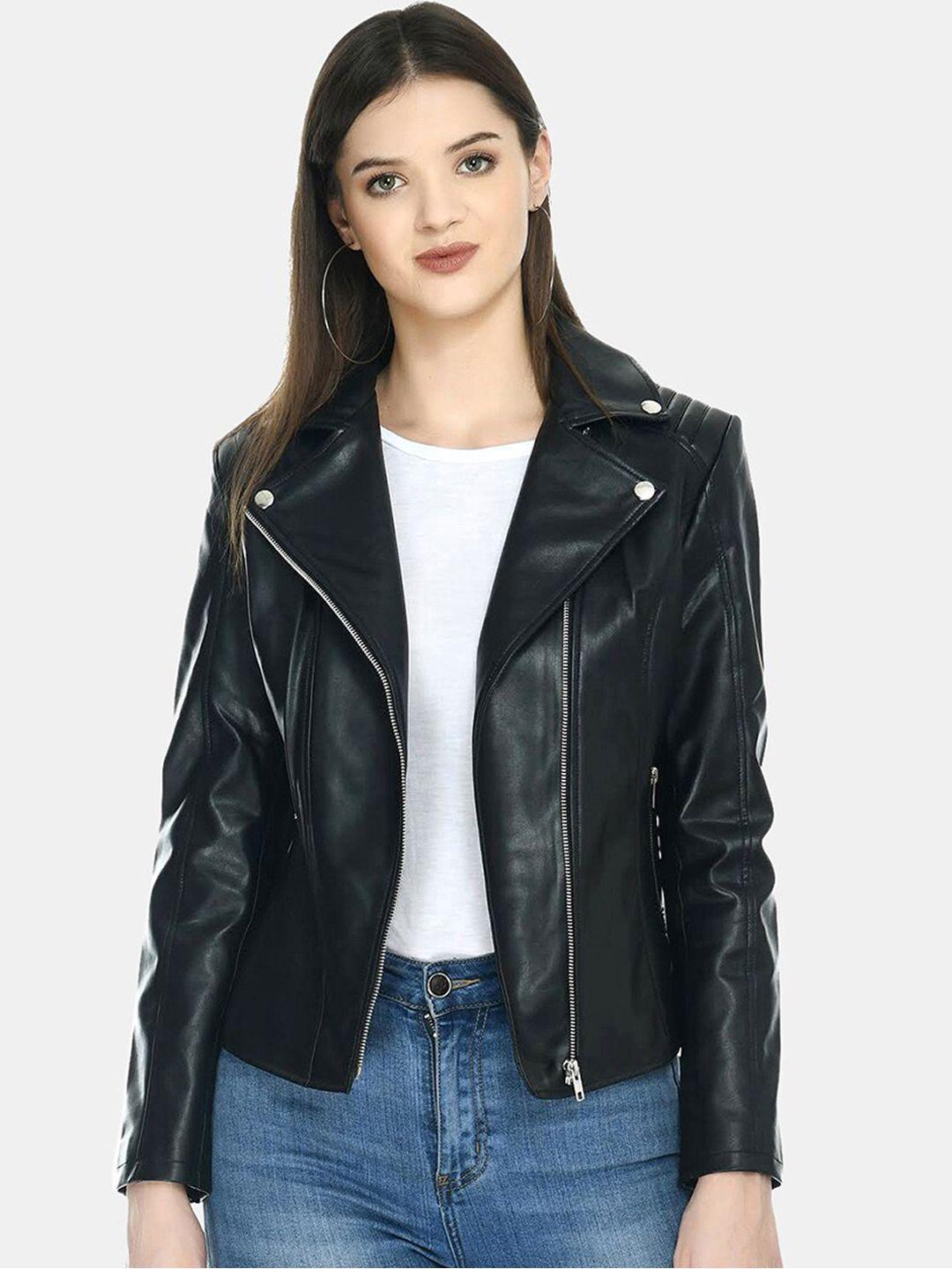 tboj women black lightweight outdoor leather biker jacket