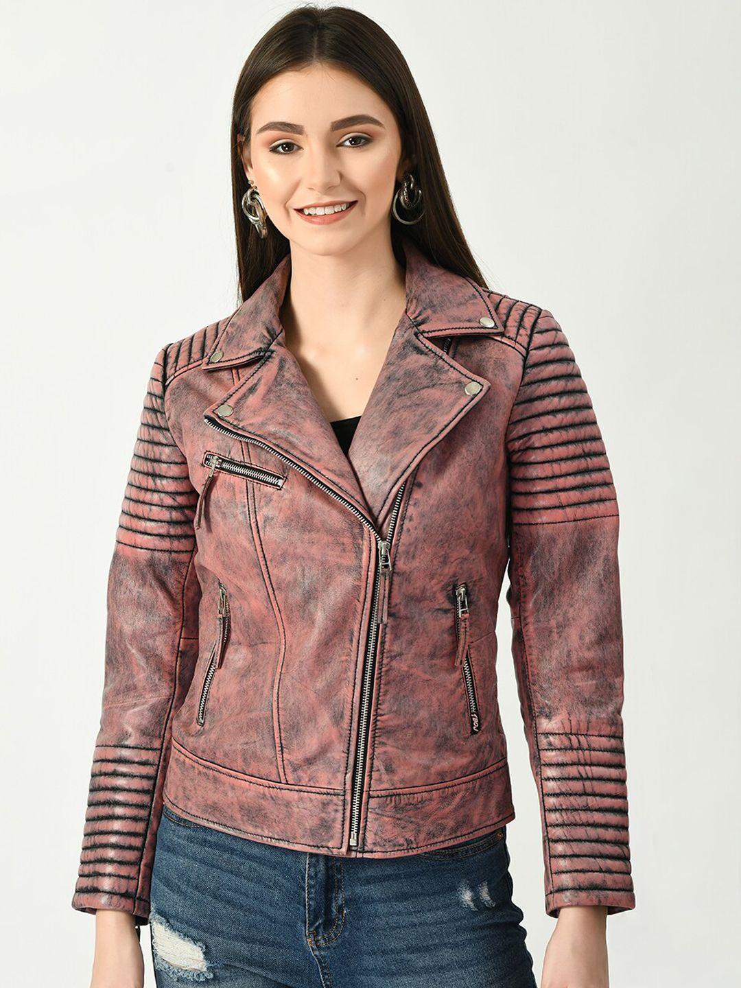 tboj women pink leather lightweight biker jacket