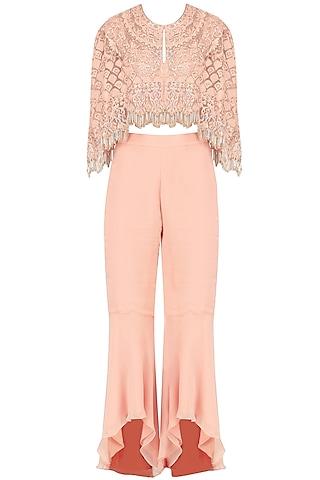 tea rose floral embroidered cape, bralet and pants set