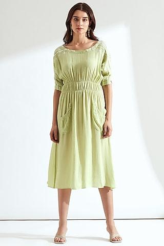 tea green lace embroidered dress