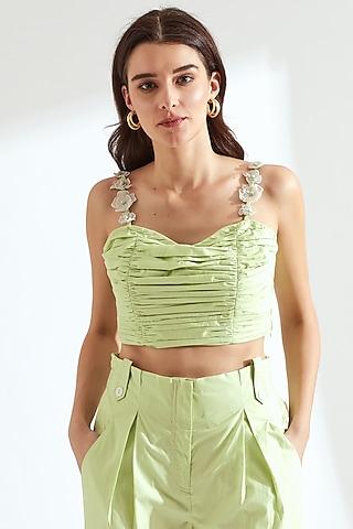 tea-green ruched crop top