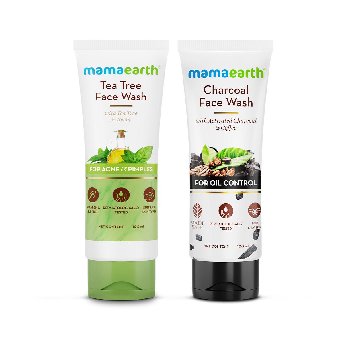 tea tree face wash and charcoal face wash combo - 100ml + 100ml
