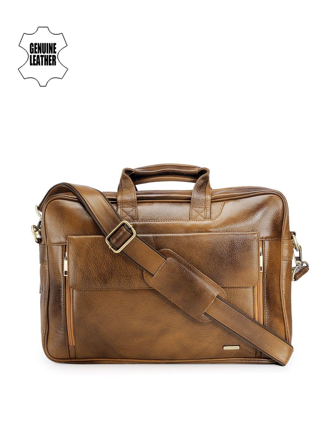 teakwood leather unisex tan brown genuine leather laptop bag