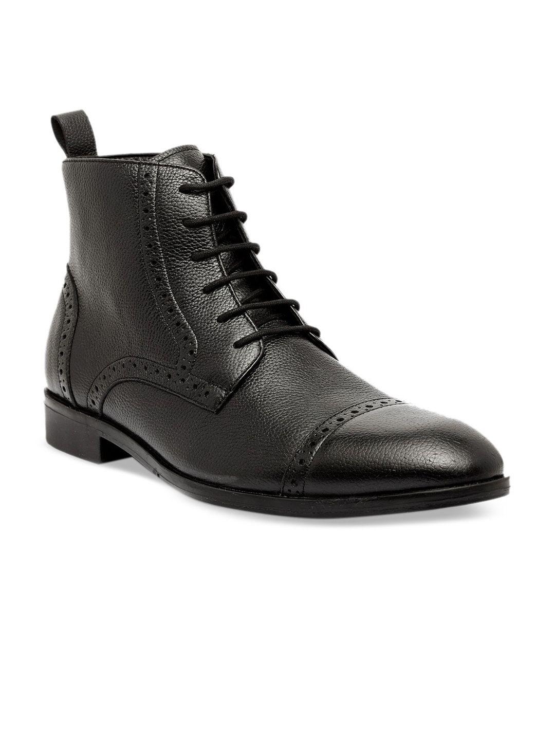 teakwood leathers  men black solid leather lace-ups boots