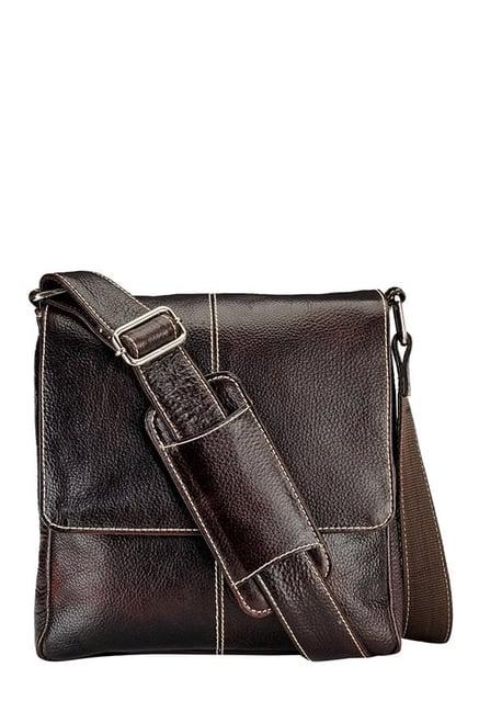 teakwood leathers dark brown solid sling bag