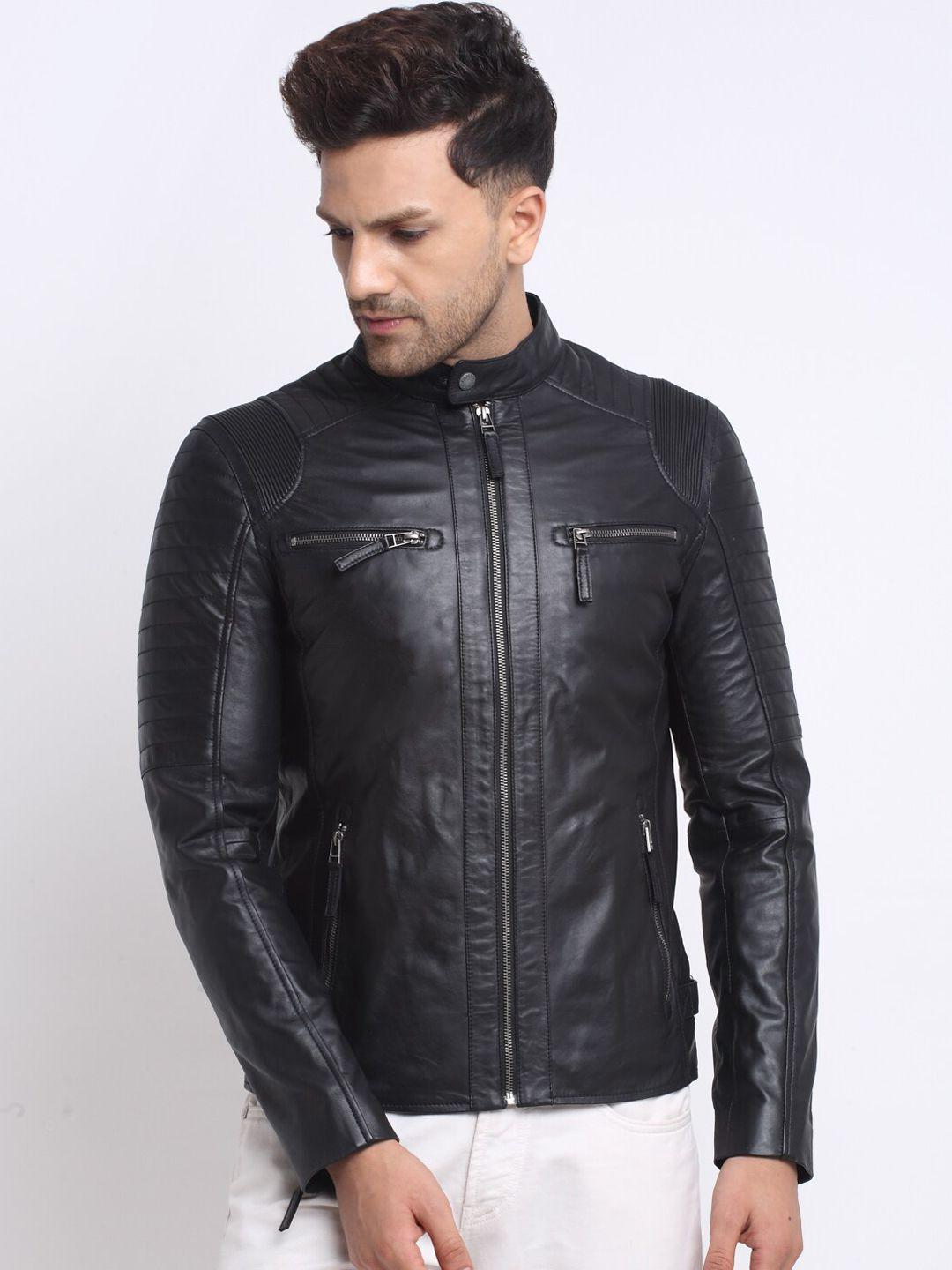 teakwood leathers men black leather water resistant biker jacket