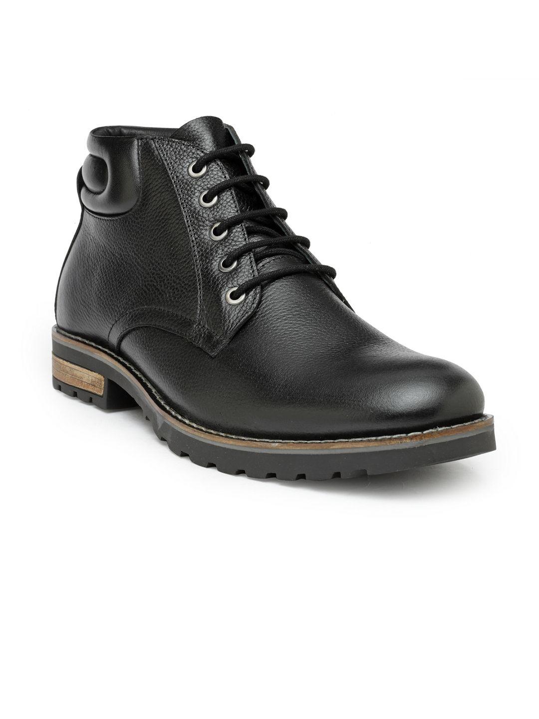 teakwood leathers men black solid leather mid-top flat boots