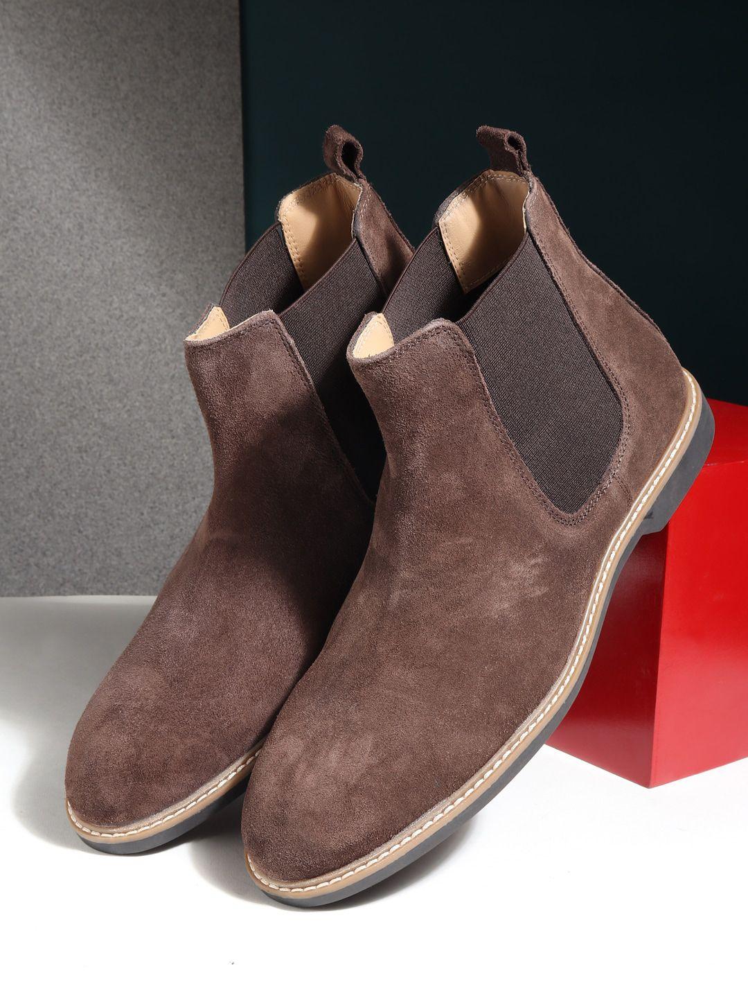 teakwood leathers men brown solid mid-top chelsea boot