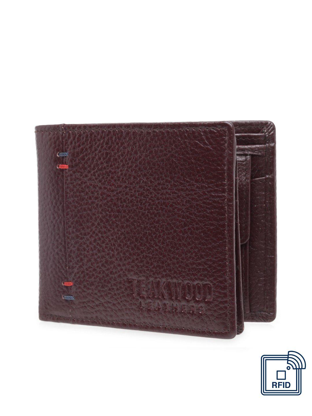teakwood leathers men brown textured two fold leather wallet