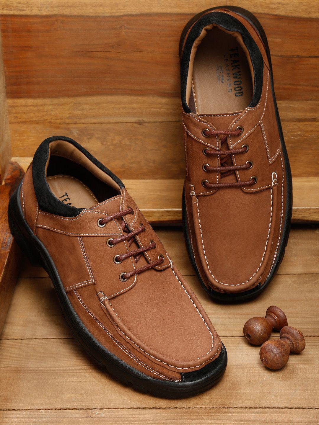 teakwood leathers men camel brown leather derby casual shoes