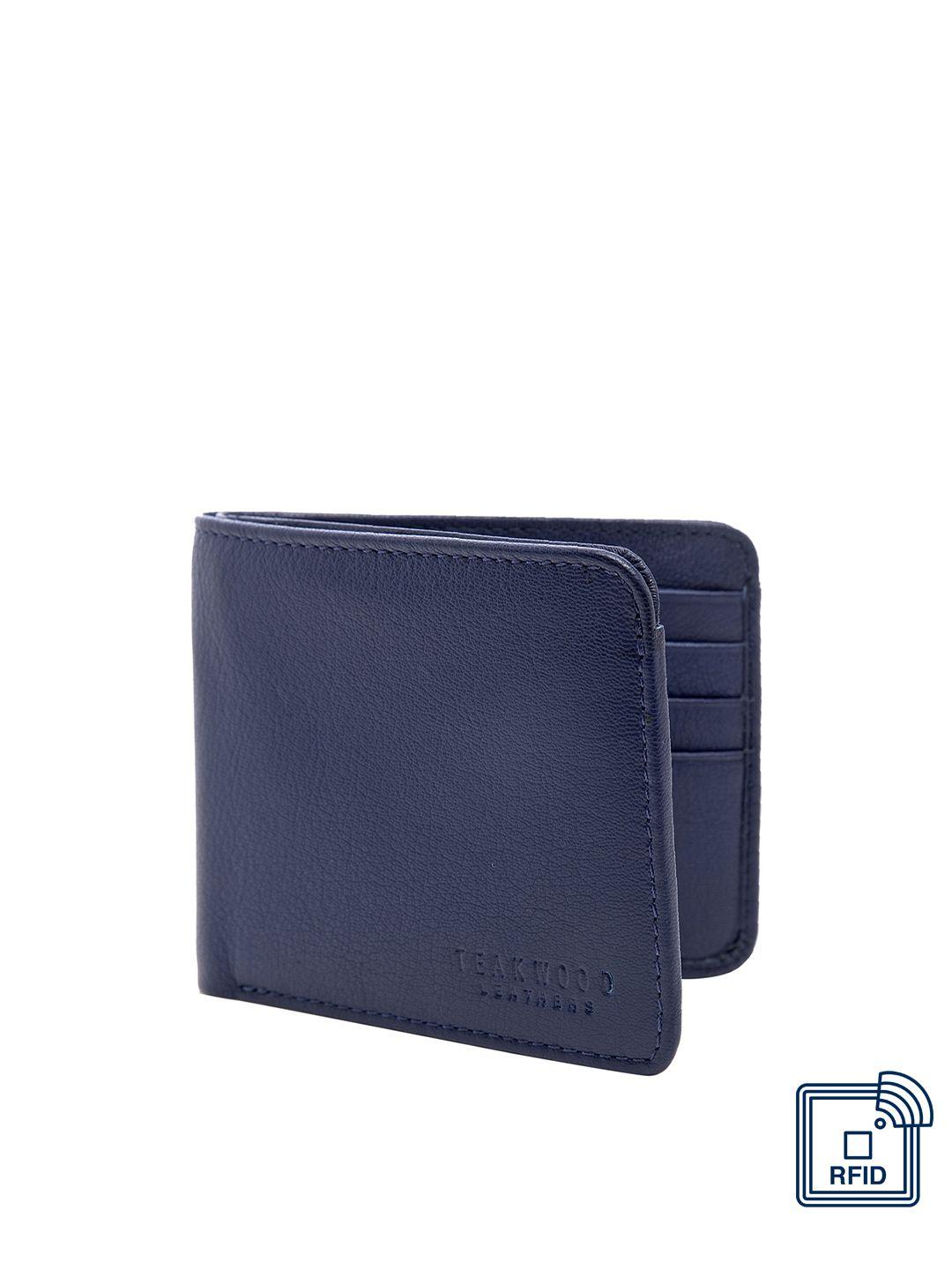 teakwood leathers men navy blue solid two fold wallet
