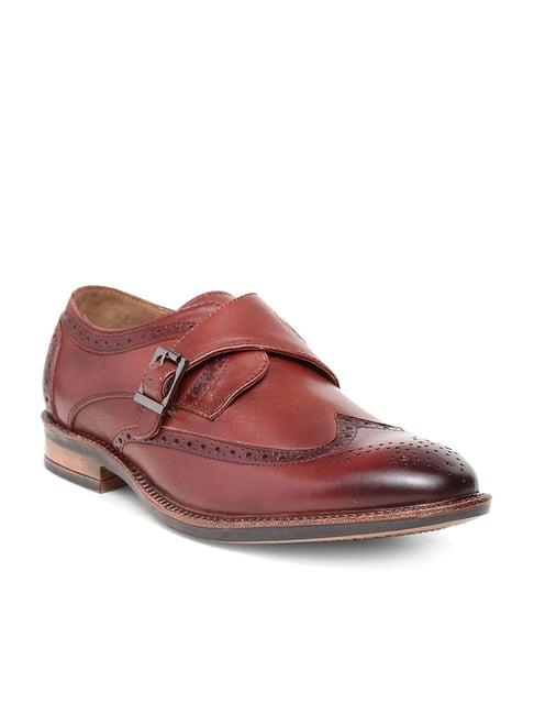 teakwood leathers men's wine monk shoes