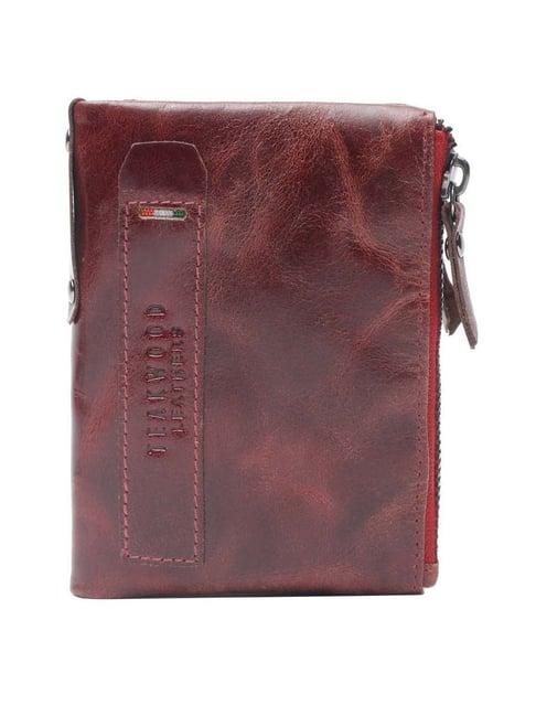 teakwood leathers red casual leather bi-fold wallet for men