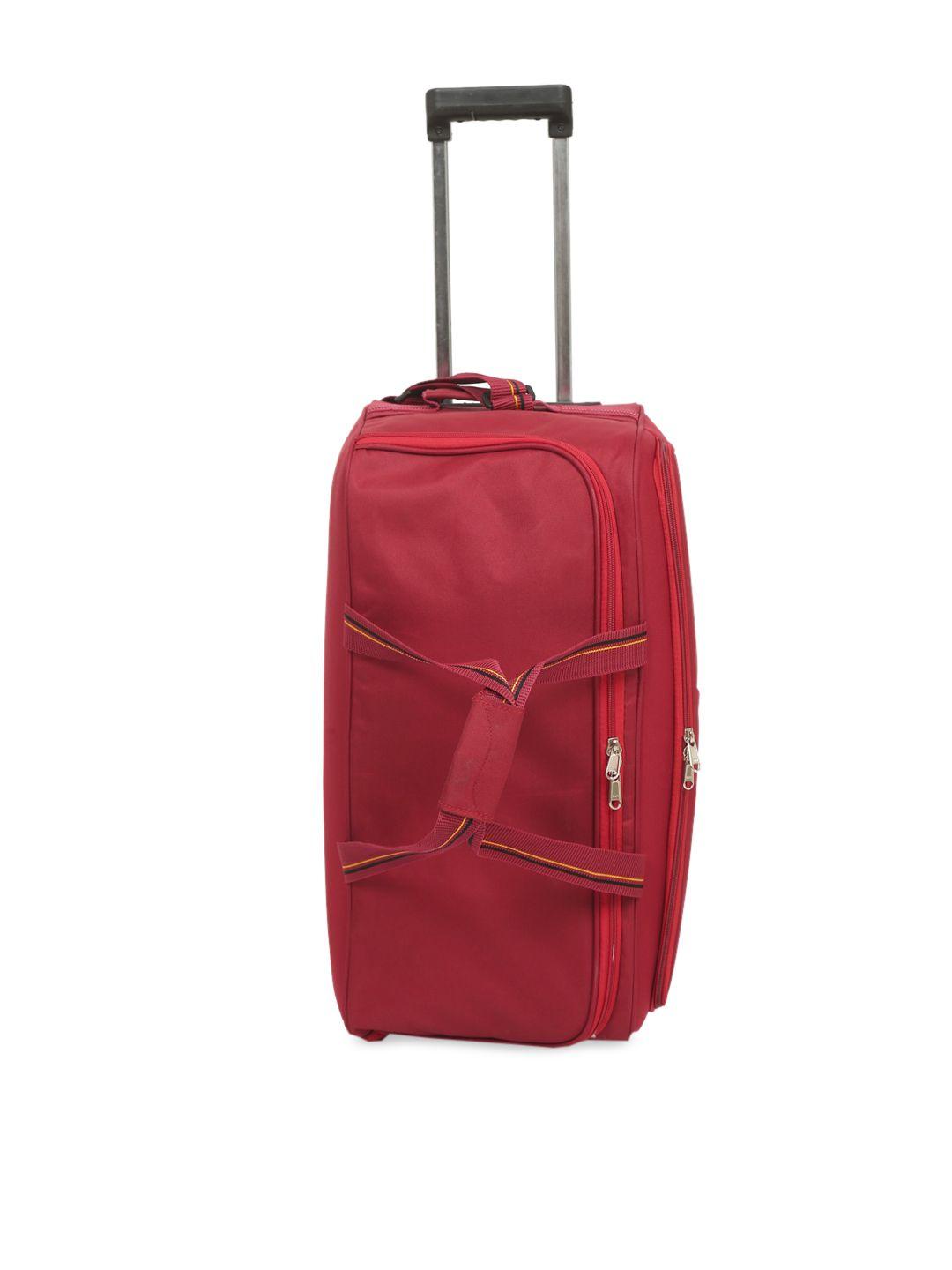 teakwood leathers red solid soft sided cabin duffle trolley bag