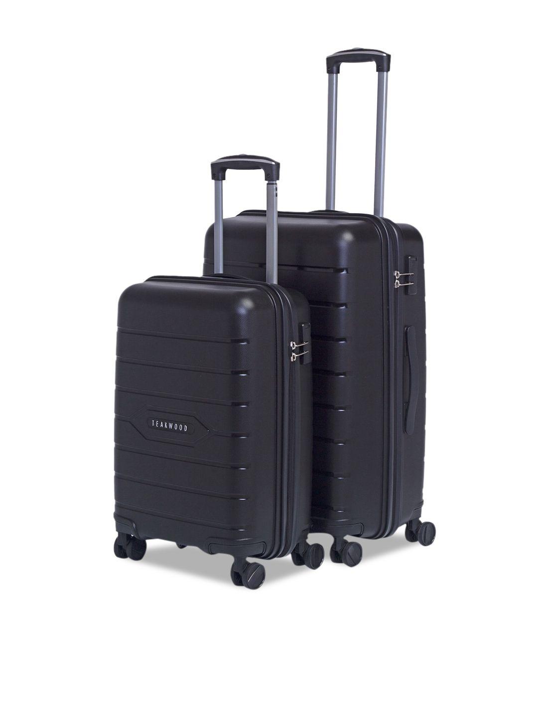 teakwood leathers set of 2 black textured hard-sided trolley suitcases