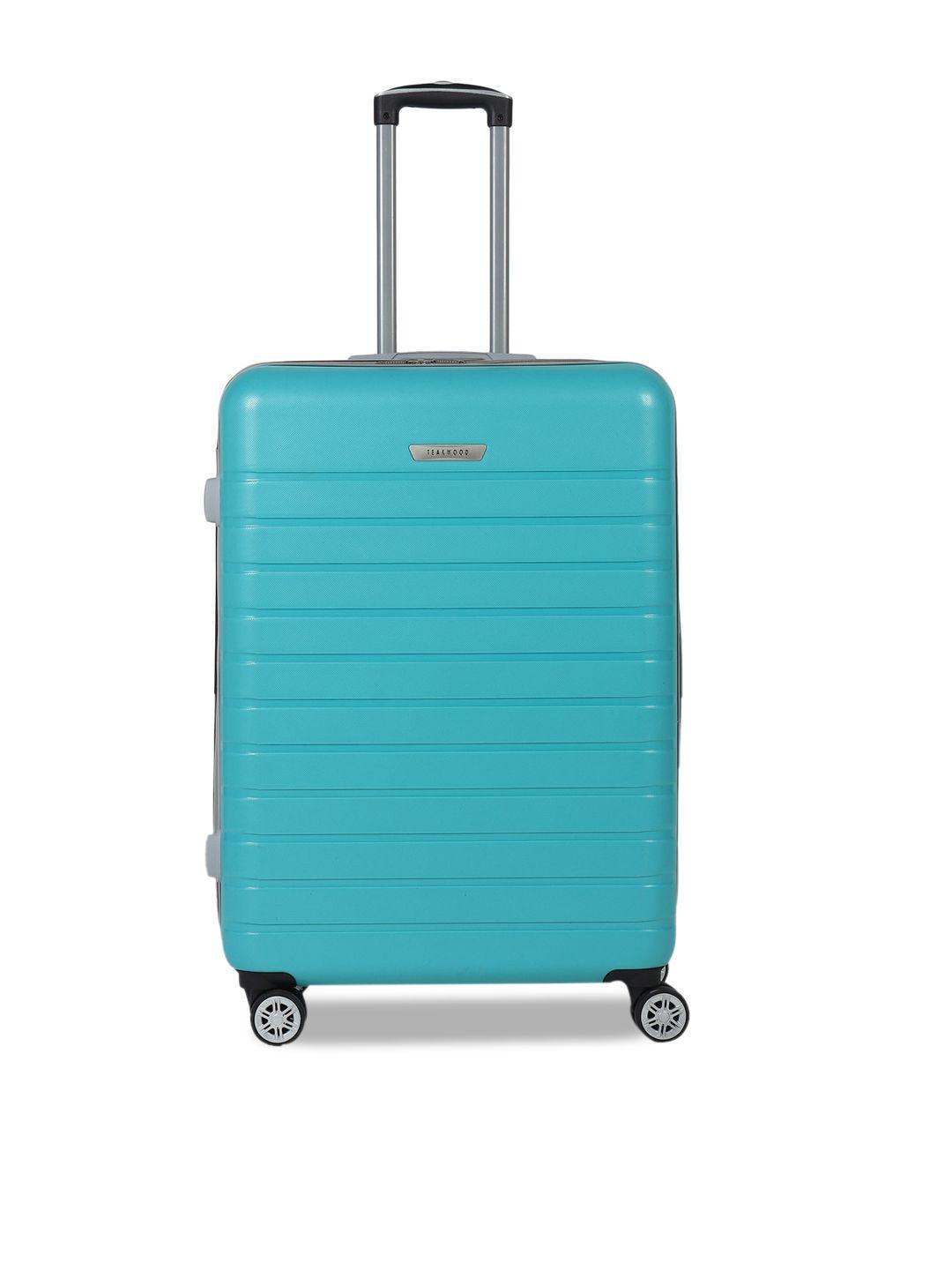 teakwood leathers turquoise blue textured hard-sided large trolley suitcase
