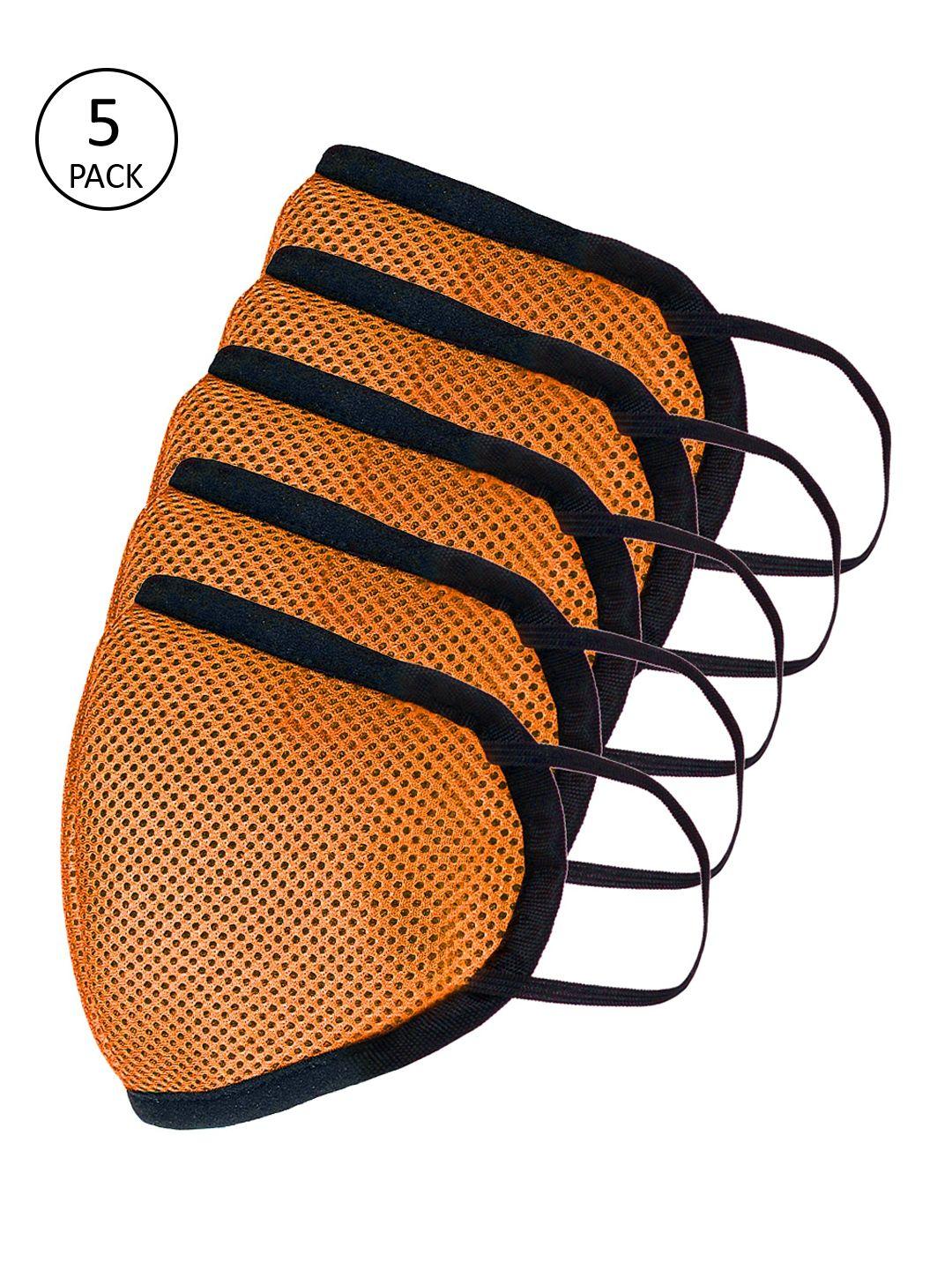 teakwood leathers unisex 5 pcs orange 3-ply hypashield anti-pollution outdoor masks