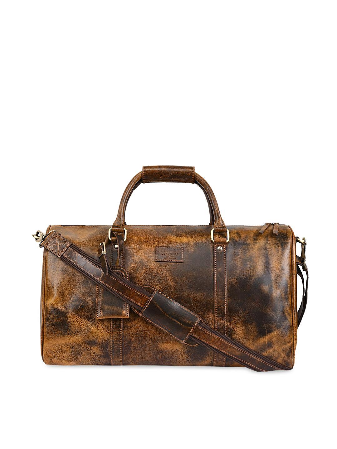teakwood leathers unisex brown textured genuine leather medium duffle bag