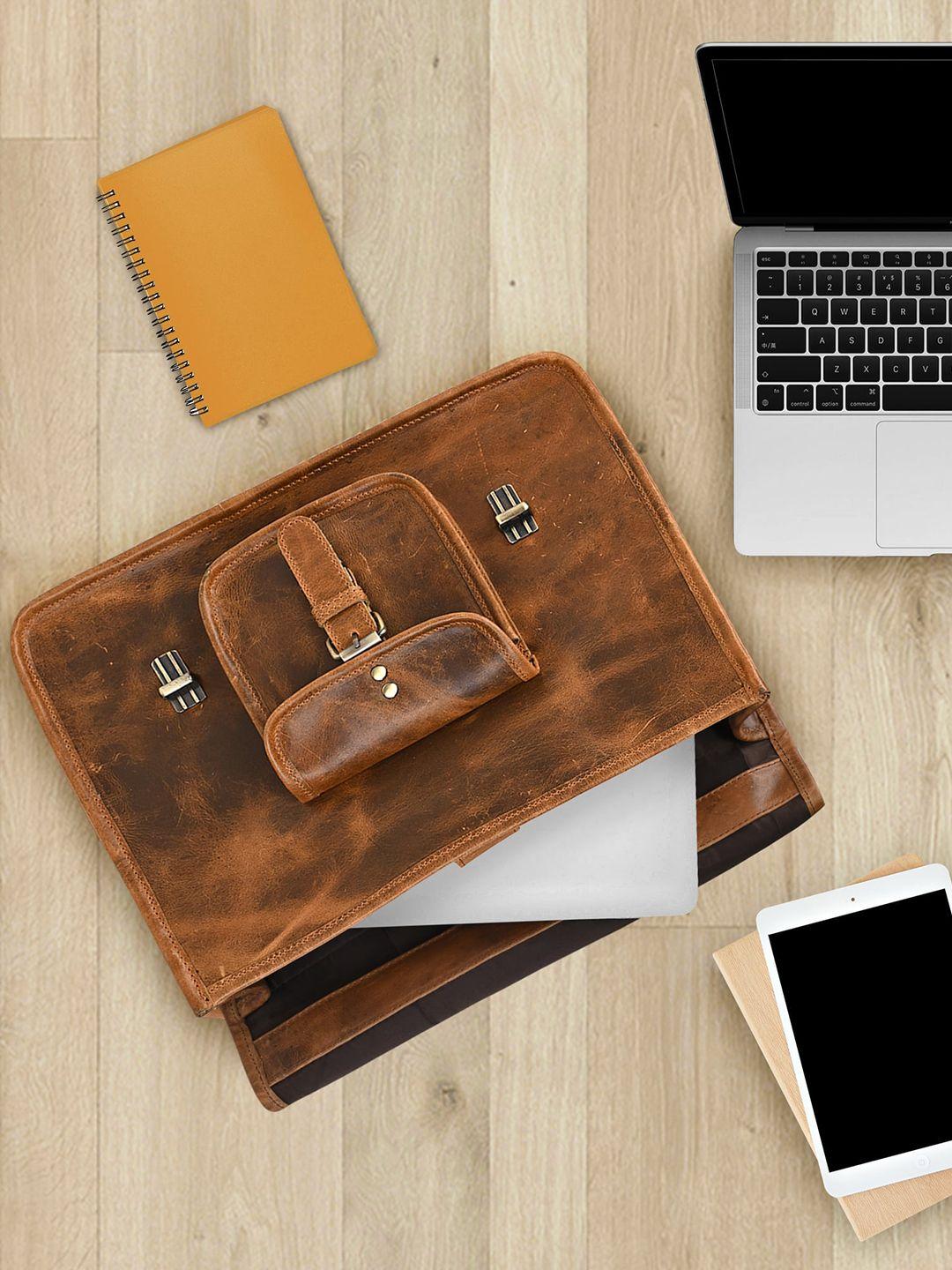teakwood leathers unisex tan leather laptop bag