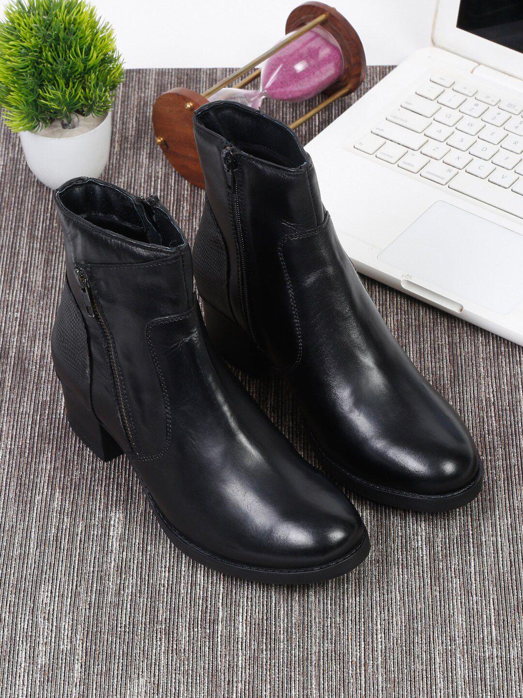 teakwood leathers women black solid heeled regular boots