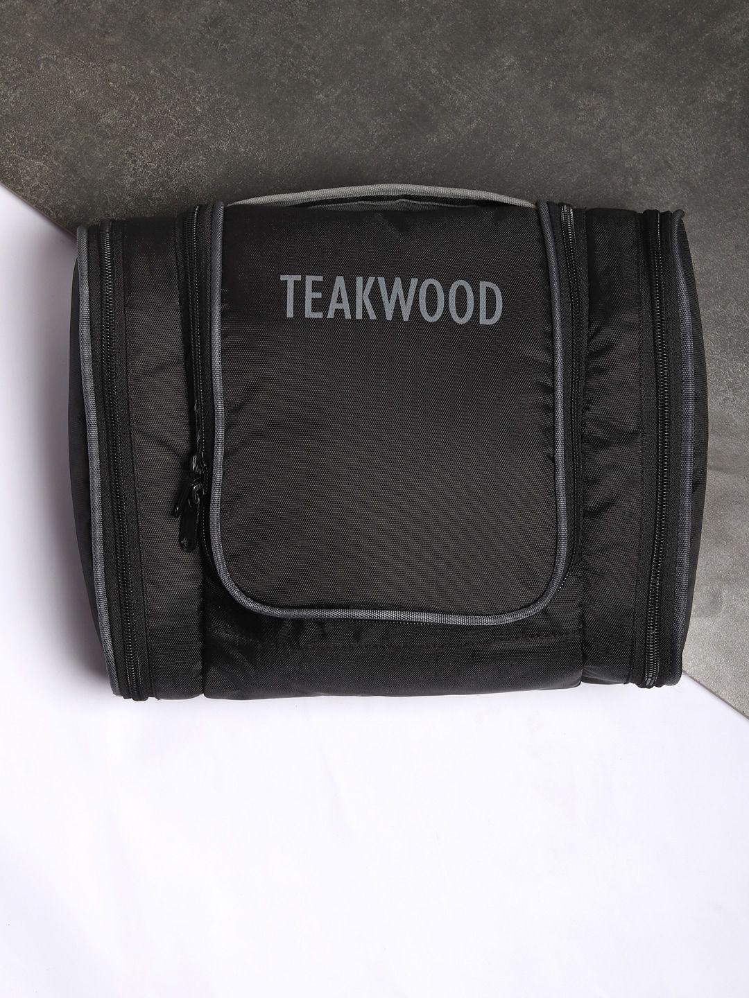 teakwood leathers black brand name printed toiletry pouch