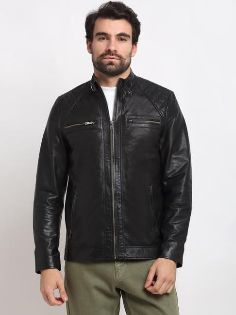 teakwood leathers black mandarin collar leather jacket