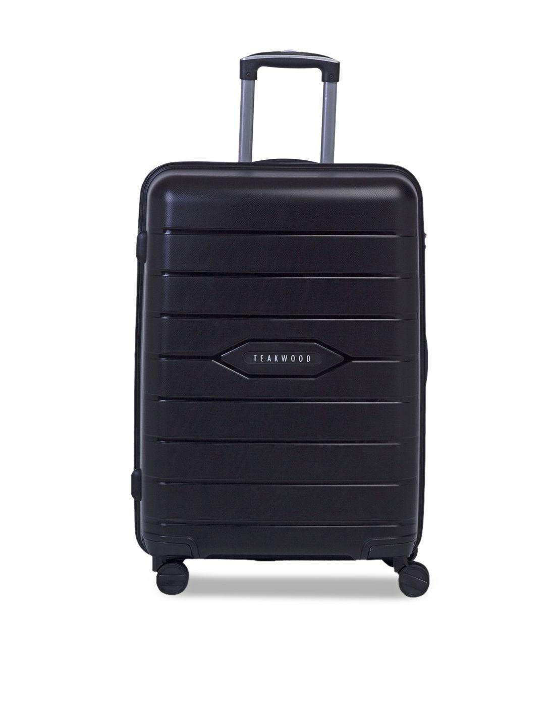 teakwood leathers black solid hard-sided water-resistant cabin trolley suitcase