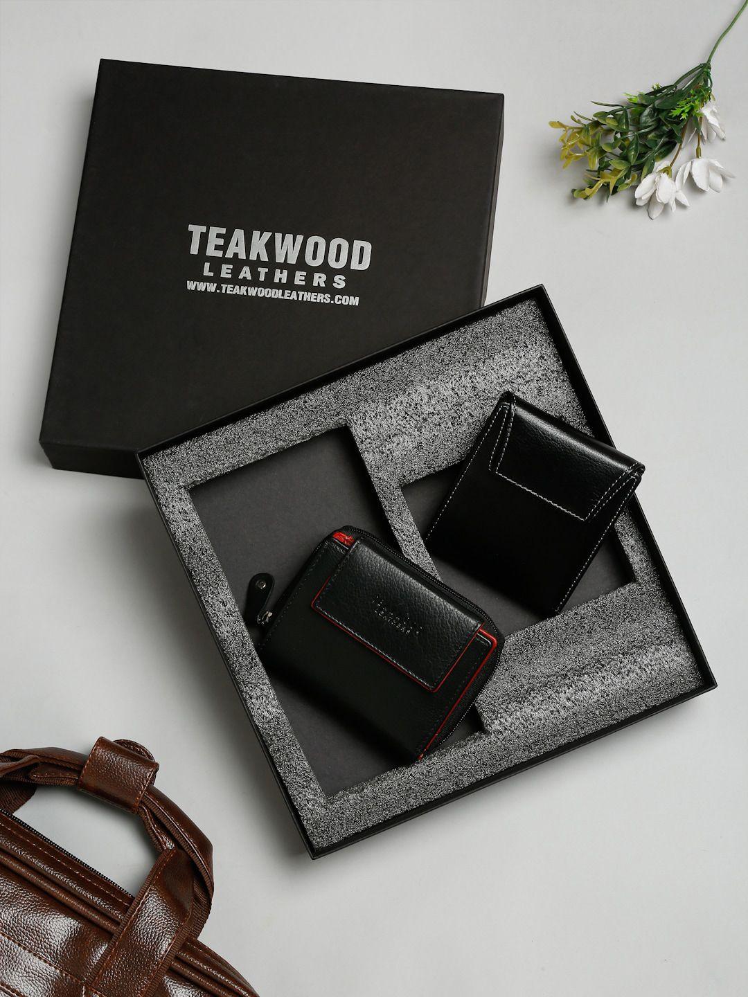 teakwood leathers black solid leather accessory gift set