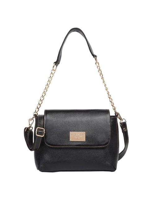 teakwood leathers black solid medium shoulder handbag