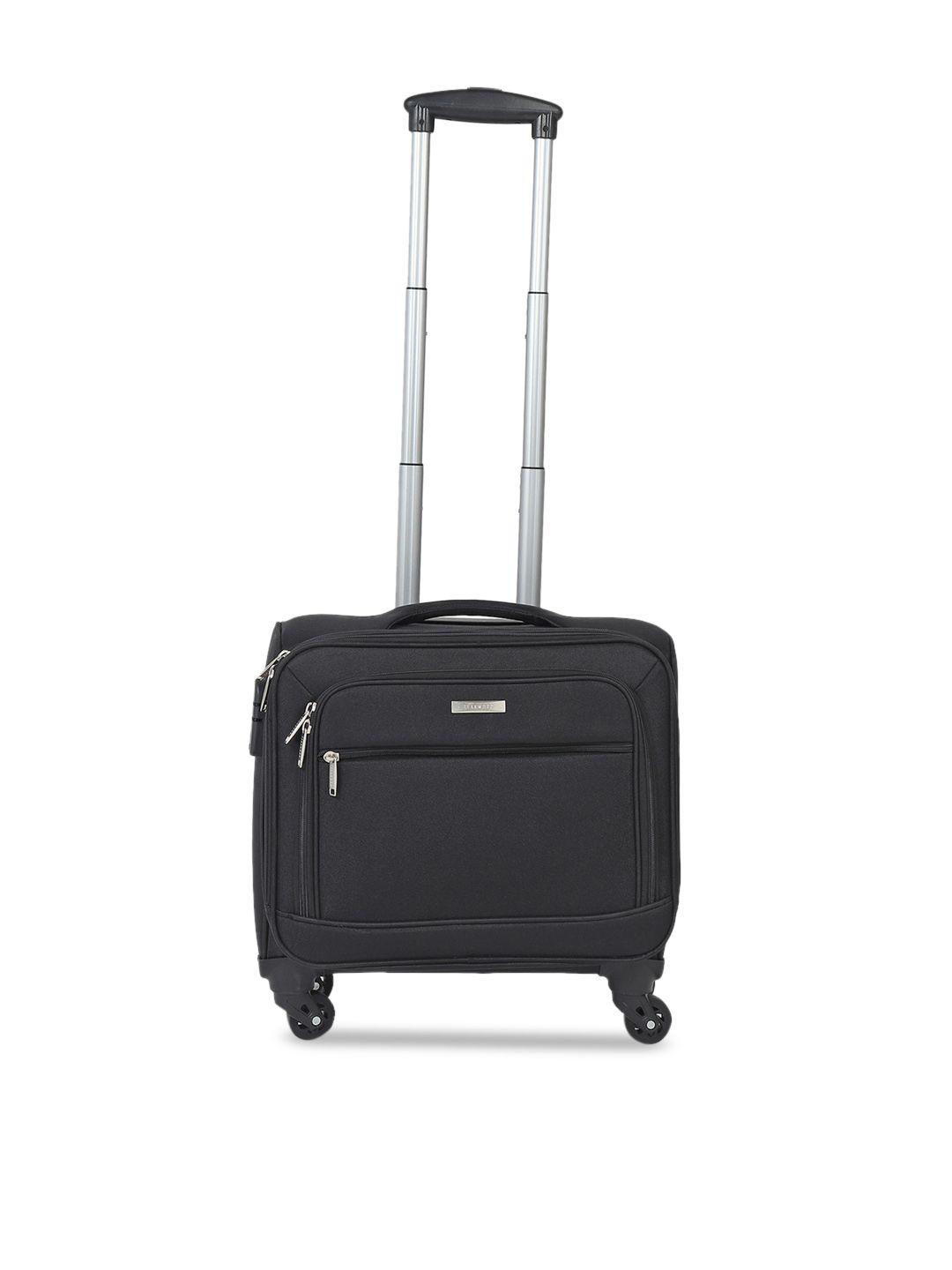 teakwood leathers black textured soft-sided cabin trolley suitcase