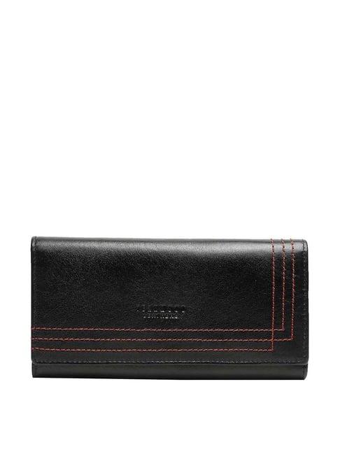 teakwood leathers black textured wallet for women