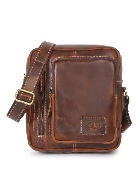 teakwood leathers brown cross body bag